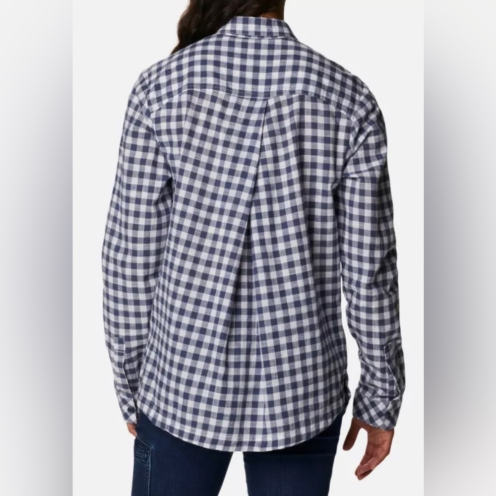 NEW Columbia Camp Henry Top Women’s SMALL cotton Button Up Blue White Plaid - Picture 2 of 7